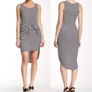 The Vanity Room Faux Wrap Body-con/High-low Dress - M - Stripped Black + White